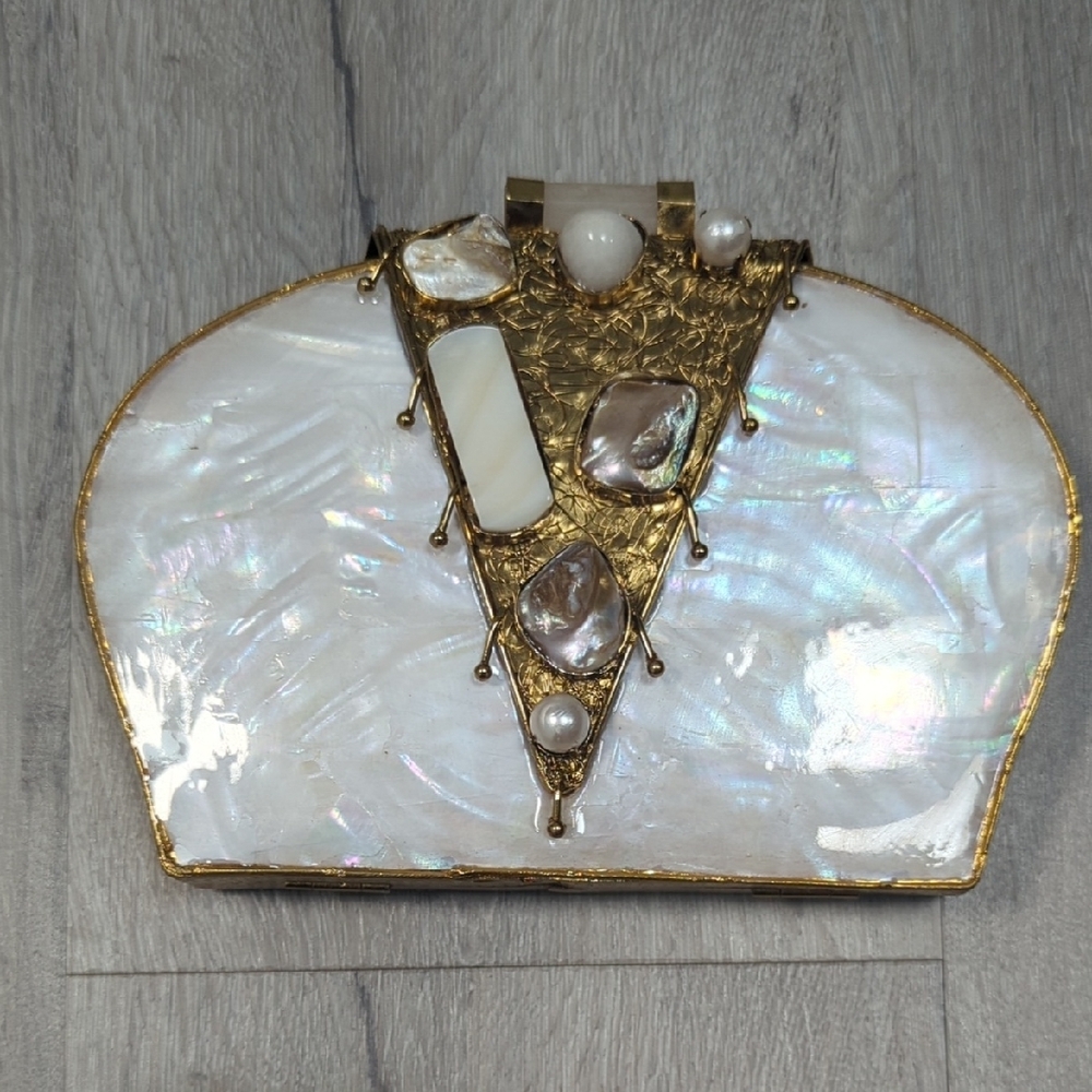 Gold and White Dome Clutch with Vintage Metalwork